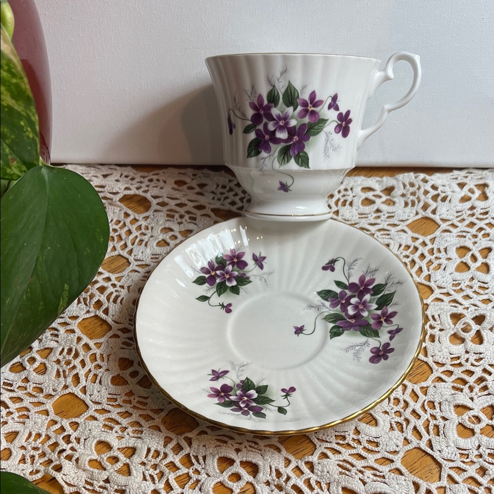 Windsor Purple Floral Mug and Saucer Set